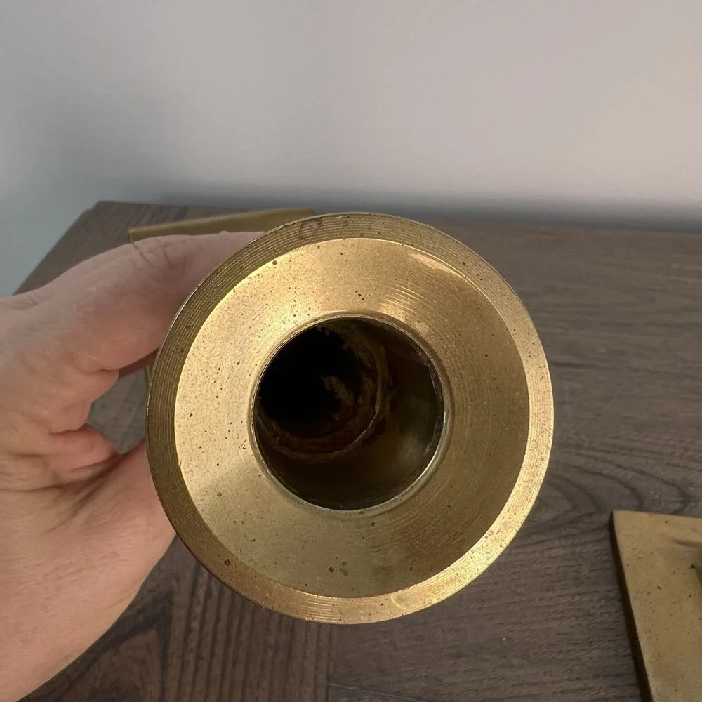 Solid Brass Candlestick Holders Pair Square Base 8.5 In